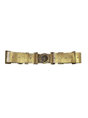 Badgley Mischka Gold Genuine Italian Leather Adjustable Belt Circular Buckle